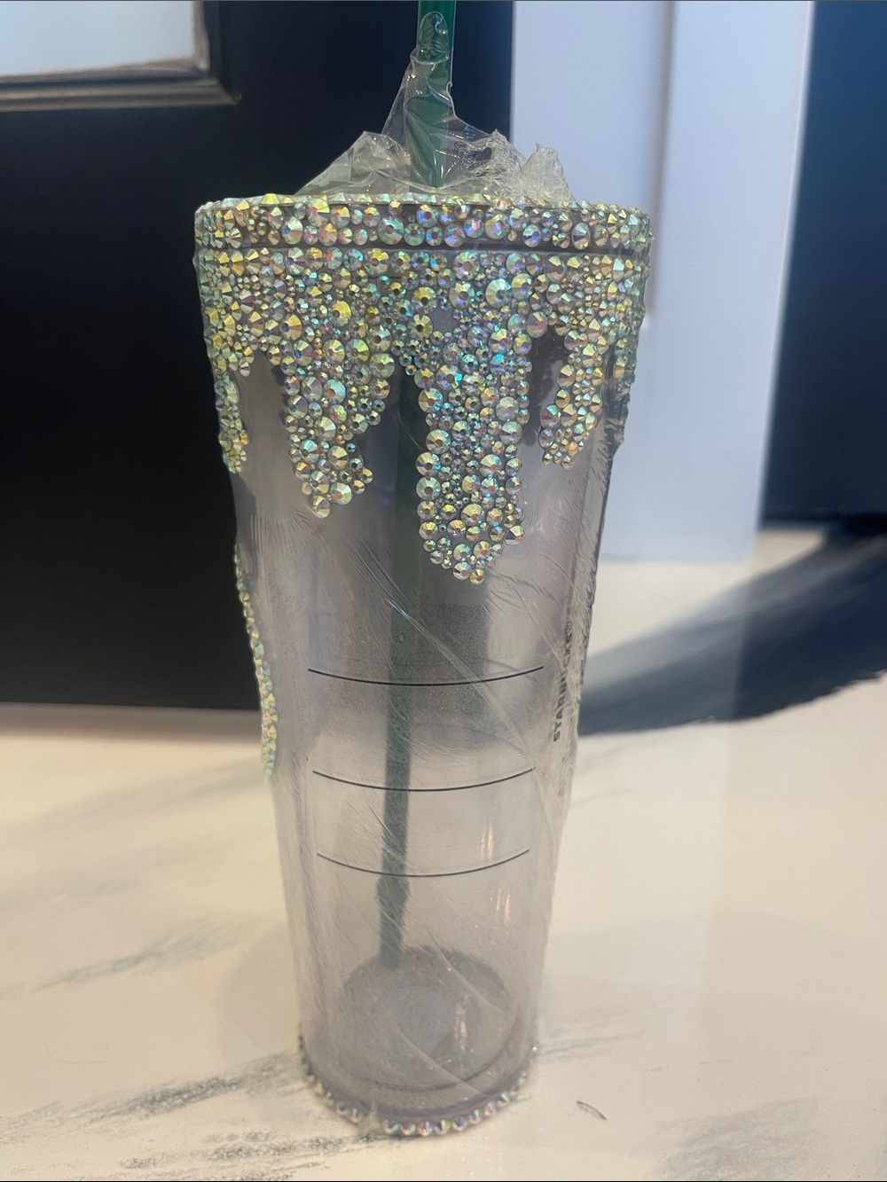 NWOT Starbucks Clear Iridescent Crystal-Embellished Tumbler with Green Logo - Picture 2 of 4
